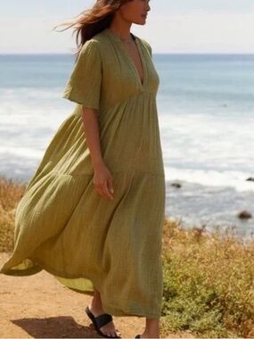 by Anthropologie The Kallie Flowy Gauzey Maxi Dress Softened Sage Size X Small